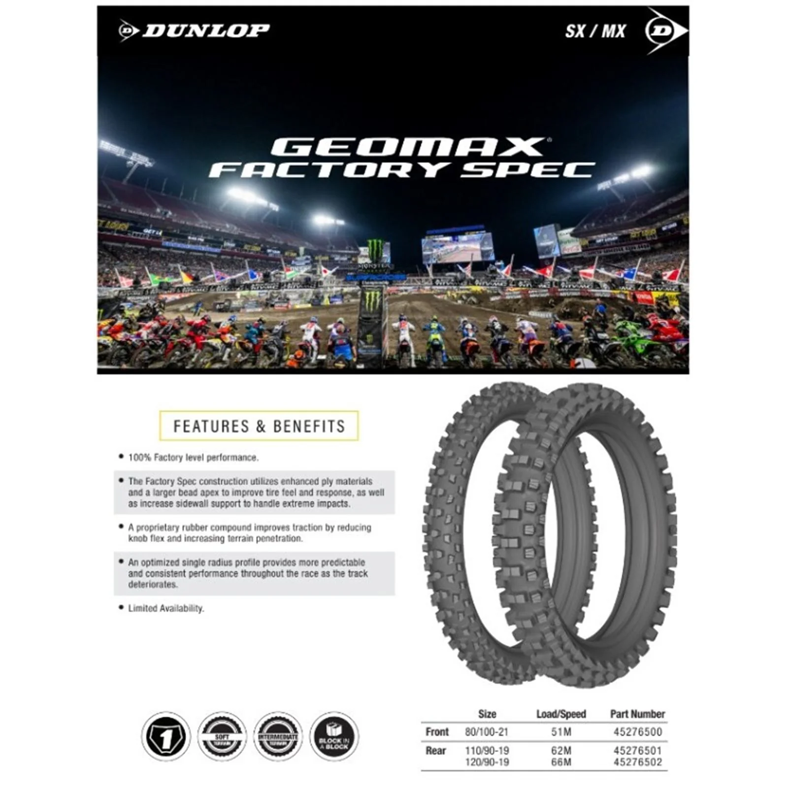Dunlop Geomax Factory Spec Front Tire - 80/100-21 M/C 51M TT [MPN: 45276500] - Image 3